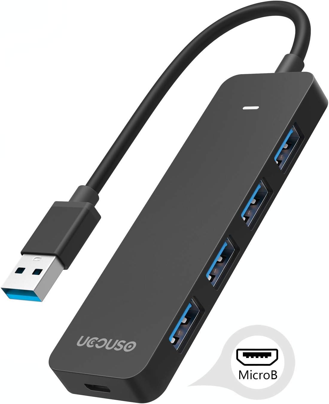 USB 3.0 Hub, Ultra Slim 4 Ports USB Hub, USB 3.0 to 4 USB 3.0 Micro B Adapter UCOUSO (Black)