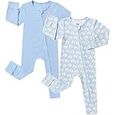 Bafeicao Bamboo Viscose Baby Girl Pajamas Romper Soft Ribbed 2 Way Zipper sleepers Long Sleeve Footless Pjs