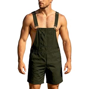 Mens Overall Shorts Casual Summer Solid Color Relaxed Fit Romper Work Bibs Walkshort Coveralls Jumpsuit with Pockets