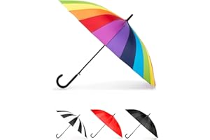 totes Large Eco Auto-Open 24 Rib Stick Umbrella with a Classic J Hook Curved Handle and water repellant