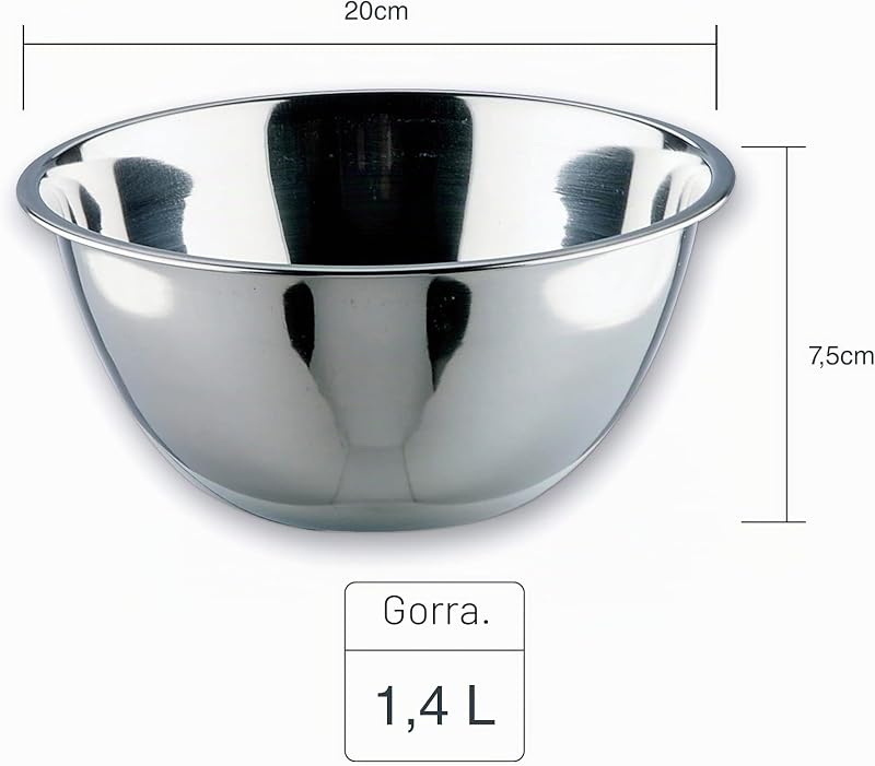 14019 - Bol Cónico Garinox - Acero Inox, 20 cm, Cuenco para Comida