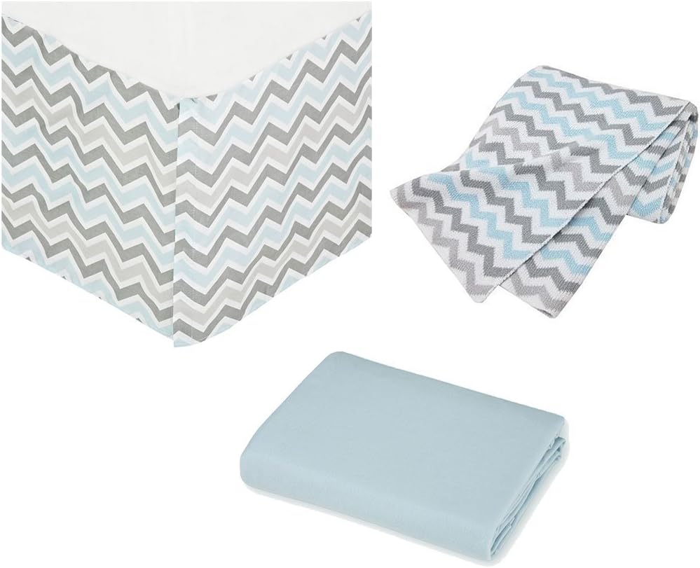 Blue and Gray Chevron Zig Zag Baby Bedding Set with Sweater Blanket
