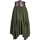 YESSA Renaissance Maxi Skirt with Corset Belt,Renaissance Costumes Pirate Medieval Skirt with Pocket,Ren Faire Costume Outfit