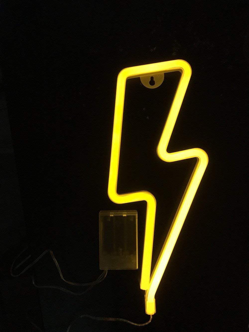 DINOWIN Neon Lights LED Lightning Signs Wall Light Room Decor Night Lights Battery and USB Operated for Children Baby Room Hose Bar Wedding Party Decoration (Lightning-Warm)