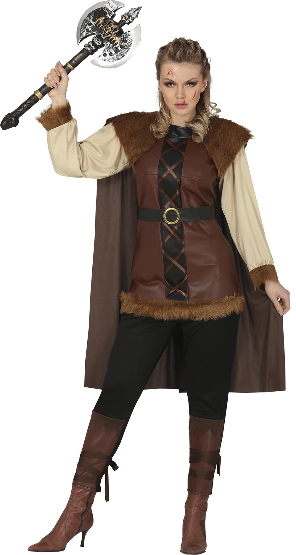 FIESTAS GUIRCA | Viking Fancy Dress Women (14-16/L) - Cape, Belt, Trousers, Tunic and Ribbons - Nordic Warrior Costumes for Halloween, Carnival and Fancy Dress Parties - Ideal for Adults