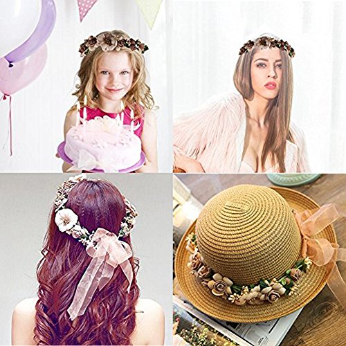 Ocharzy Adjustable Wedding Flower Headband Garland with Floral Wrist Band Hair Wreath Crown Decoration (Tweed pink)