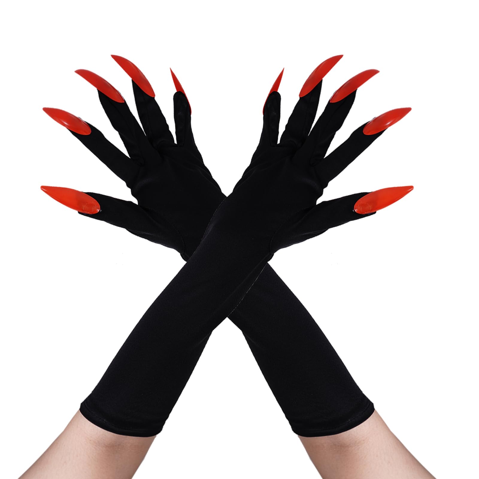 ASFWAGQ Costume Gloves Halloween Long Nail Gloves Cosplay Fingernails Cosplay Props with Claws (Black/Nails Red, One Size) β image 1