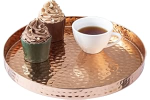 MyGift 11 Inch Deluxe Hammered Copper Kithchen Accessories Tray - Aluminum Plated Copper Platter and Vanity Tray - Handcrafte