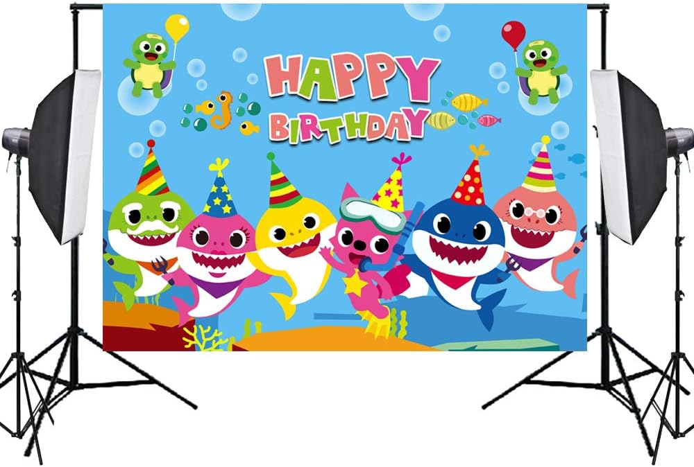 Aisnyho Baby Shark Backdrop Blue Ocean Baby Shark Family Theme Photography Background Baby Shower Birthday Party Banner Decoration 7x5ft - Image 5