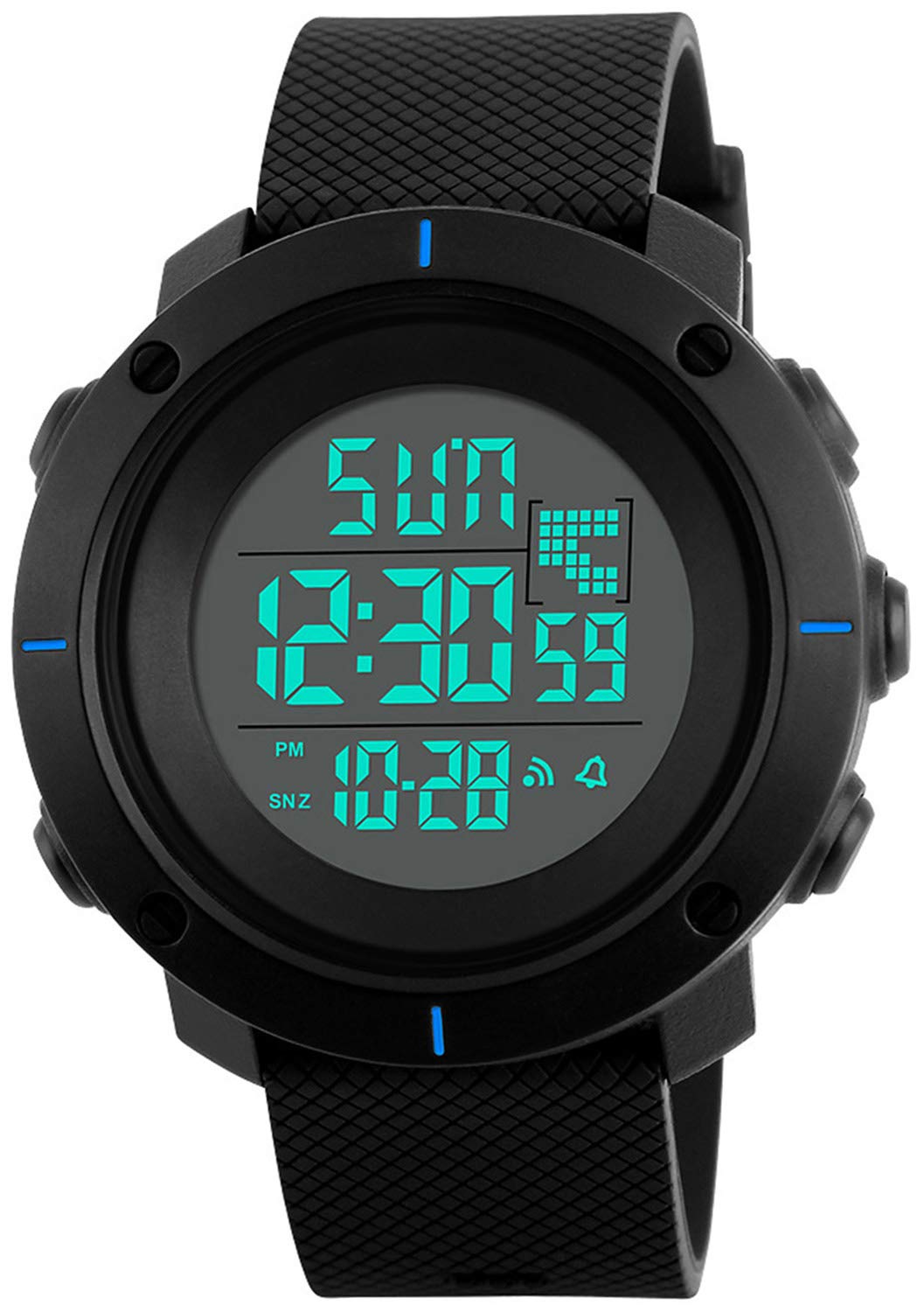 MASTOP Large Face Mens Military Multifunction Digital LED Quartz Sports Watch Alarm Watches for Men Waterproof Stopwatch Simple Army Watch, blue, Digital