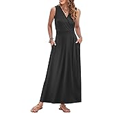 AUSELILY Women's Maxi Dress 2026 Summer Casual Sleeveless Sundress V Neck Wrap Vacation Cocktail Long Dresses with Pockets