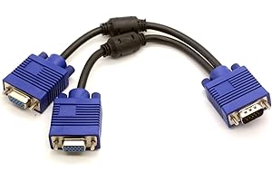 15P VGA Splitter Cable 1 Male to 2 Female Y Adapter Monitor Converter for PC Video Computer TV Projector (Black)
