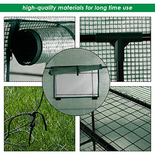 LINLUX Large Portable Walk-in Plant Greenhouse with PE Cover, 2 Tiers 8 Shelves Waterproof Gardening Steeple Greenhouse, Window Version and Roll-Up Zipper Door (56" W x 56" D x 77" H Inch)