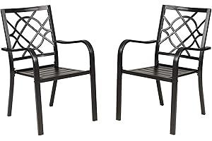 Omelaza 2 Pieces Outdoor Dining Chairs, Patio Bistro Wrought Iron Stackable Chairs with Armrest for Garden, Porch, Backyard, Black - Supports 250 lbs