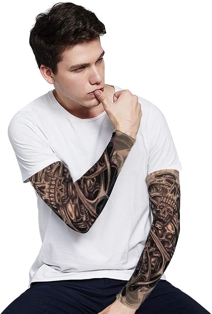 EQLEF Arm Tattoo Sleeves for Men Soft Fake Temporary Tattoo Cover Arm Stockings Sunscreen Sleeves for Halloween Basketball - Image 3