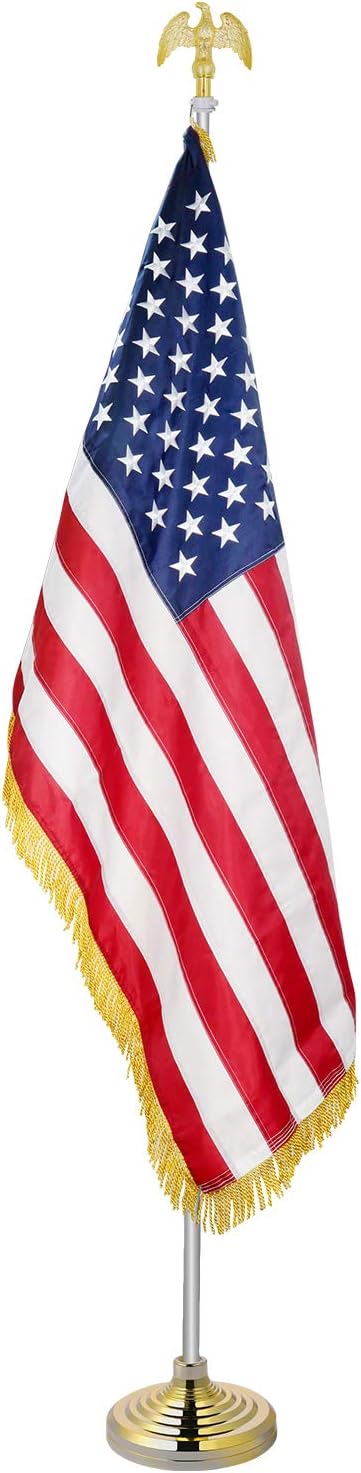 Flagpole Hardware - Jetlifee Indoor Flag Pole Kit - Telescoping 8 FT Flagpole with Eagle Topper, 3x5 FT American Flag Embroidered Stars Sewn Stripes, Flag Pole Holder Compatible with 0.9’’, 1.1’’ and 1.3’’ Dia Flagpole