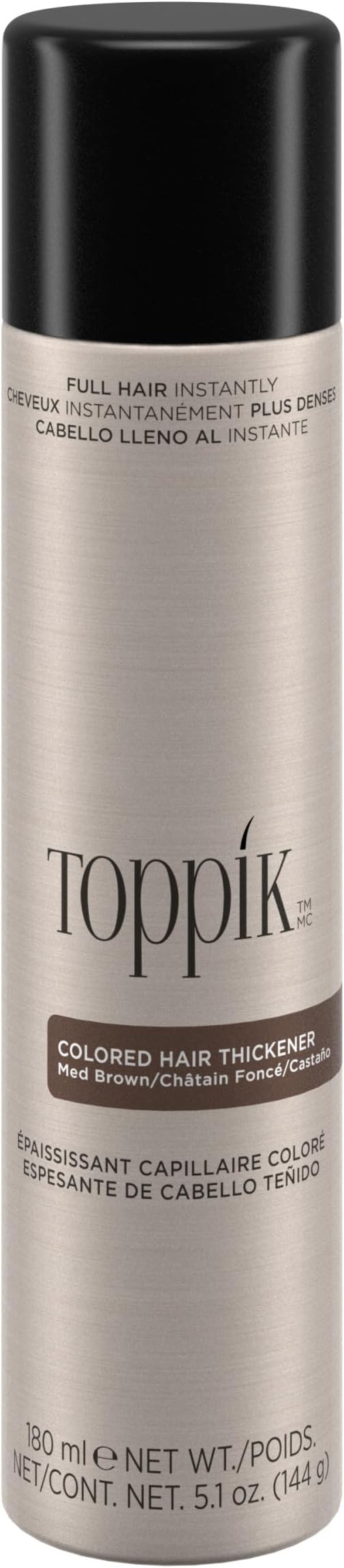 TOPPIK Coloured Hair Thickener Spray Medium Brown 180ml Disguise Thinning Hair