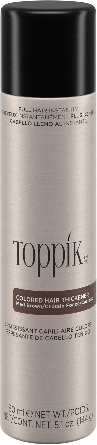 TOPPIK Coloured Hair Thickener Spray Medium Brown 180ml Disguise Thinning Hair