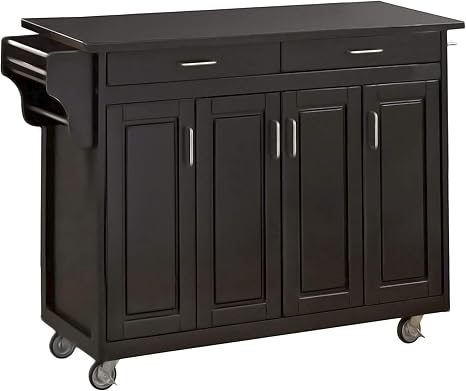 Amazon Com Create A Cart Black 4 Door Cabinet Kitchen Cart With Granite Top By Home Styles Furniture Decor