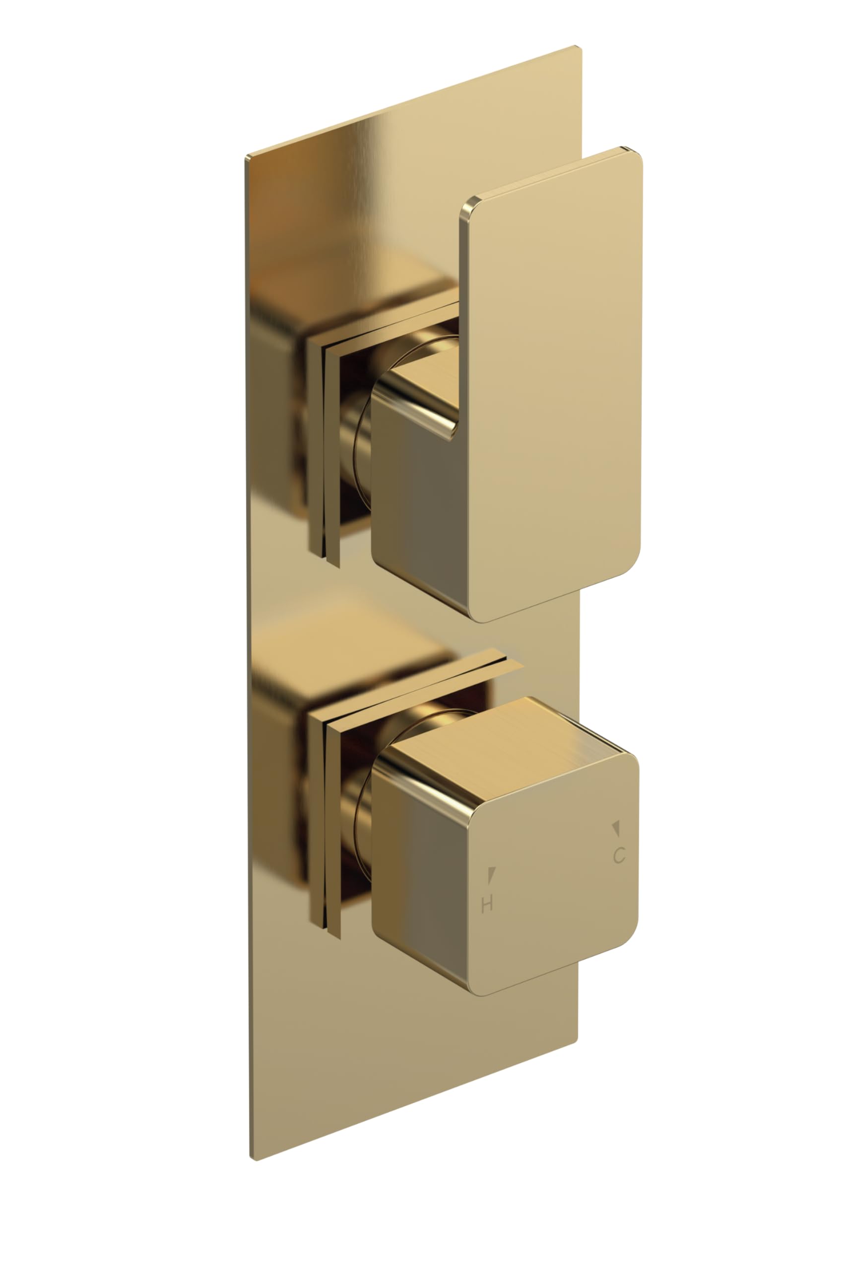 nuie WIN8TW02 Windon Modern Bathroom Concealed Square Twin Thermostatic Shower Valve with Diverter, 215mm, Brushed Brass