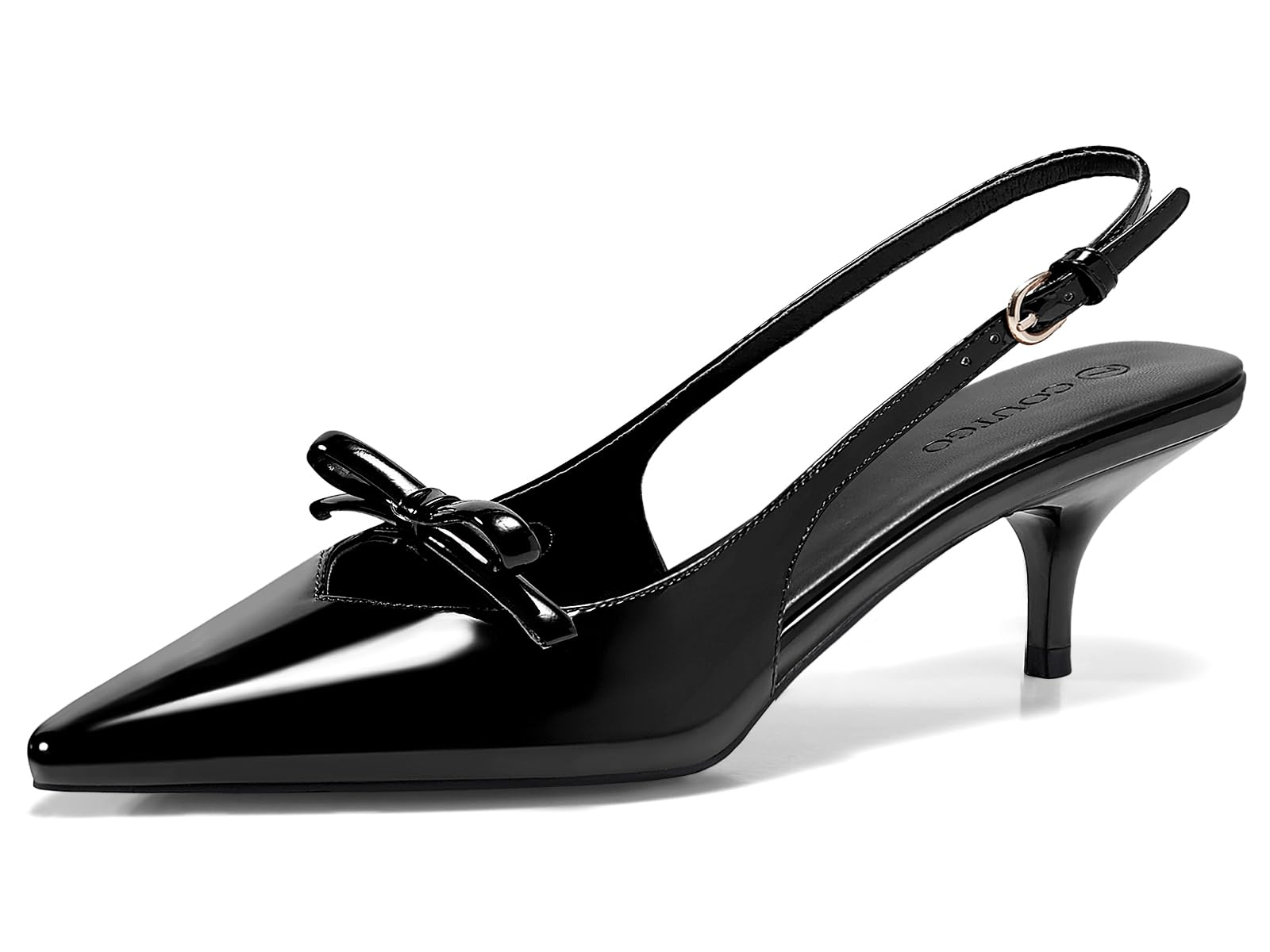 View 1 of 9 Coutgo Womens Bow Slingback Heels Low Kitten Heel Pumps Closed Pointed Toe Party Wedding Dress Shoes, Black, Size 9