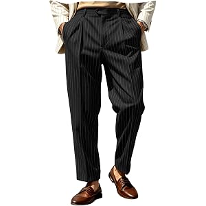 vombivn Men's Pinstripe Slim Fit Pants Pin Stripe Tapered Leg Trousers Comfortable Breathable Dress Stripe Pants