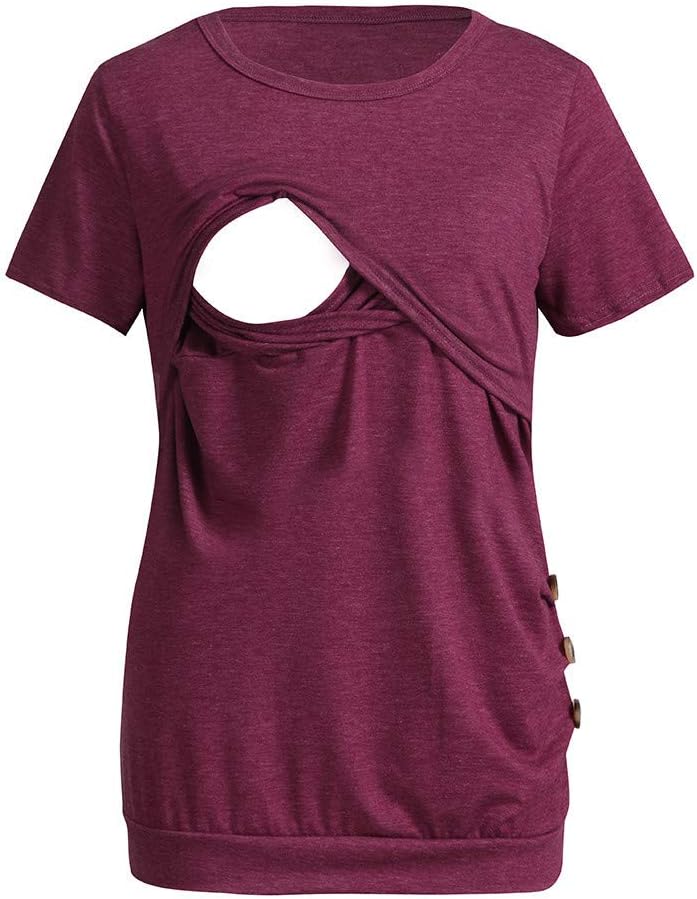 Women Nursing Tops,Women's Nursing Short Sleeve Solid Print Tops Breastfeeding Sweatshirt T-Shirt,Maternity Nursing Tops Breastfeeding Summer Maternity Clothing for Women Summer