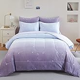 Dinjoy Girls Comforter Set Twin Size 6 Pieces Colorful Ombre Purple Rainbow Bedding Set Bed in A Bag for Kids Teen Girls (1 Comforter, 1 Flat Sheet, 1 Fitted Sheet, 1 Pillow sham, 2 Pillowcases)