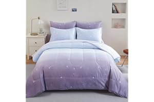 DINJOY Girls Comforter Set Full Size Colorful Ombre Purple Rainbow Bedding Set Bed in A Bag for Kid Teen Girls 7 Pieces (1 Comforter, 1 Flat Sheet, 1 Fitted Sheet, 2 Pillow Shams, 2 Pillowcases)