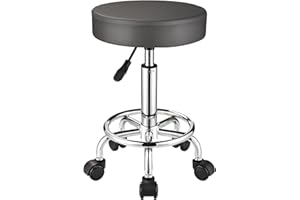 FNZIR Adjustable Stool with Wheels Round Rolling Stool for Spa Salon Massage Office Stool Chair Grey