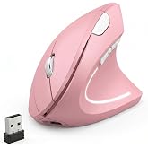 tlkawzy Ergonomic Vertical Wireless Mouse Stylish Rechargeable 2.4G Optical Mice Cordless Mouse with USB Receiver, 800/1200 /1600 DPI, 5 Buttons for Laptop,PC,Mac,Computer (Pink)