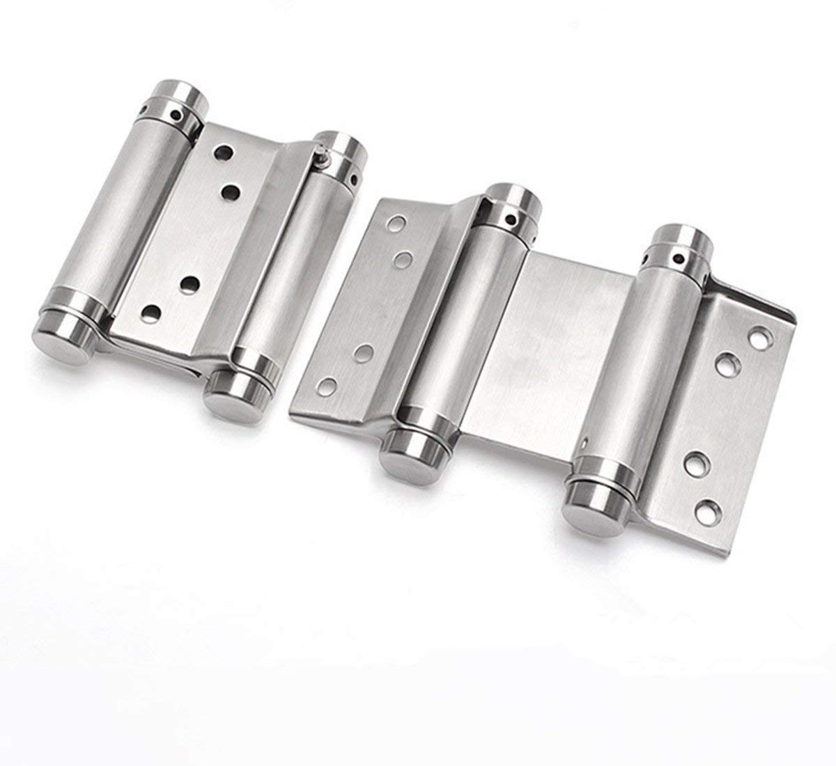 Ranbo 100mm Double Action Spring Hinges 304 Stainless Steel Self Closing Two Way Acting Hinges for Exterior Cafe Saloon Pub Swinging Doors, Including Pins and Screws, 1 Pair, Brushed