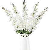 IPOPU 40" White Delphinium Artificial Flowers 5PCS Faux Delphinium Larkspur Silk Flowers Long Stem Artificial Flowers for Home Wedding Floral Arrangement Centerpiece Decor(White)