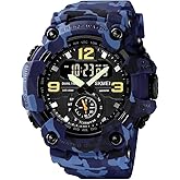 FANMIS Mens Analog Digital Dual Display Sports Watches Military Multifunctional 50M Waterproof LED Watch with Alarm Stopwatch Backlight 12H/24H Outdoor Running Swimming