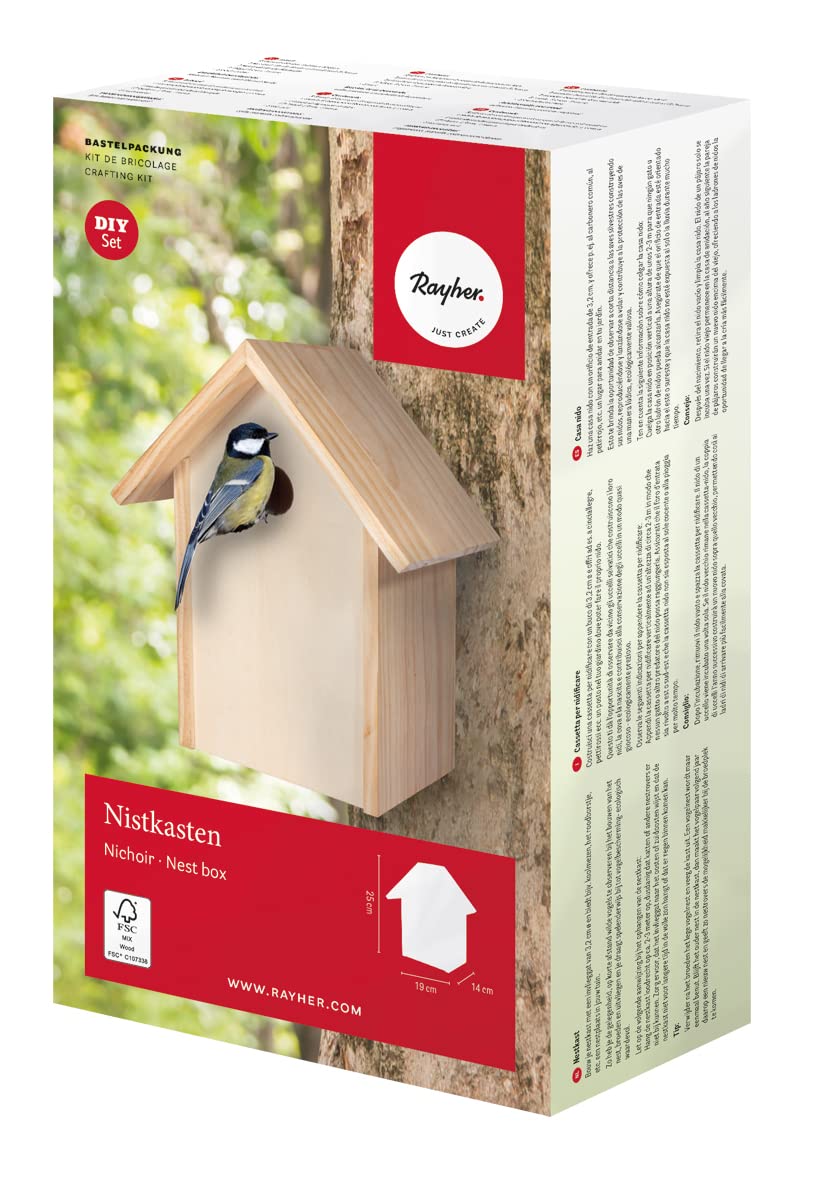 Rayher Bird House Building Kit for Wild Birds, Wooden Nesting Box for Small Birds, 19x14x25cm, 70053505