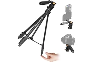 TARION Travel Tripod for Camera & Phone - Lightweight Camera Tripod Stand with Detachable Pan-Tilt Head & Hidden Phone Holder - 55"/139cm Aluminum Tall DSLR Video Tripod for Vlog Photography Squorpion