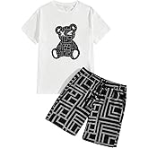 SOLY HUX Men's 2 Piece Summer Outfits Cartoon Graphic Short Sleeve T Shirt and Shorts Set