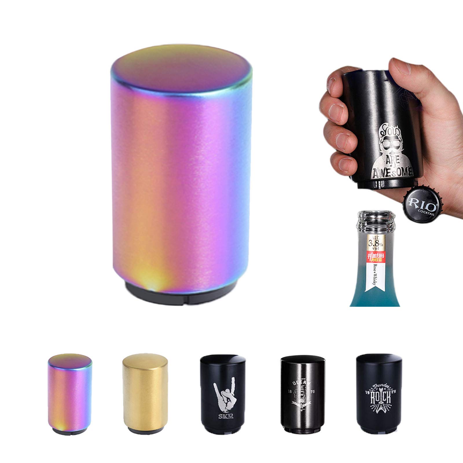SUOXU Bottle Opener,Push Down Magnet Beer Bottle Opener,Magnetic Automatic Stainless Beer Bottle Opener,Beer Cola Soda Lid Opener.Kitchen Gadgets Accessories Gifts for Men