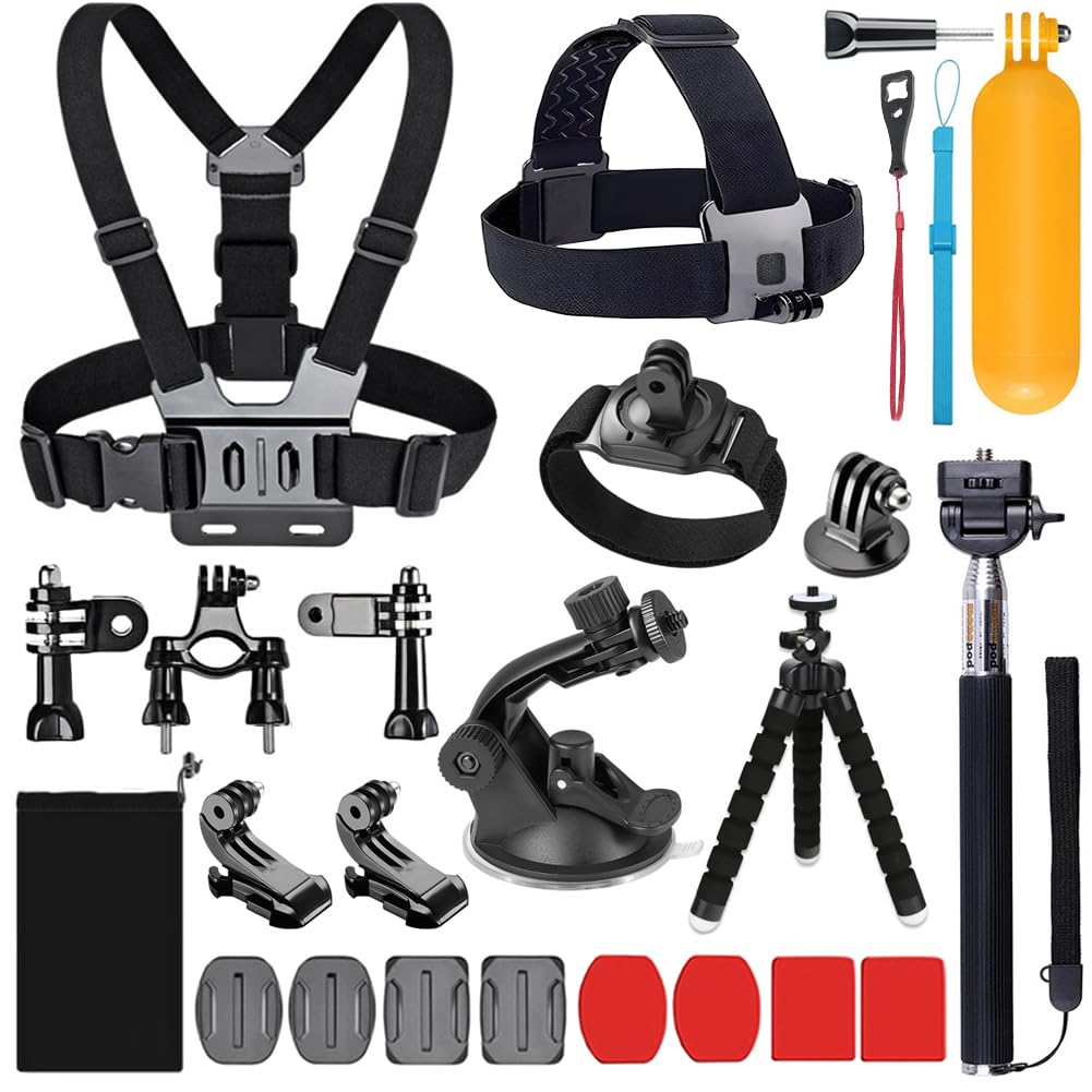 YHTSPORT 20-In-1 for Gopro Accessories,Action Camera Accessory Kit for GoPro Hero Session Hero 13 12 11 10 9 8 7 6 5 4 3 SJ4000 Xiaomi Yi DBPOWER and Other Sports Cameras (20 in 1)