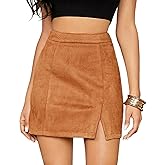 Mulisky Skirts for Women, Faux Suede High Waist Side Split Zipper Mini Skirts
