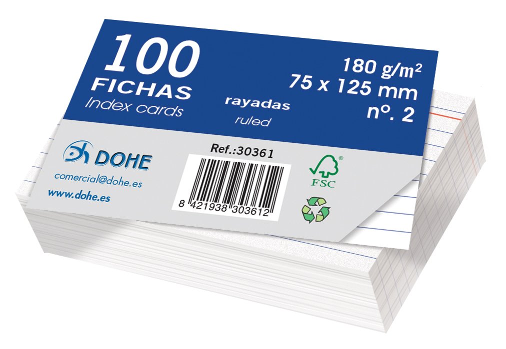 Dohe - Pack of 100 Lined Sheets - Smooth White Cards, 180 gr, Size 75x125 mm - FSC Mix AEN-COC-000243