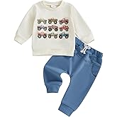 Frietlebird Toddler Baby Boy Fall Winter Clothes Crewneck Sweatshirt Long Sleeve Trucks Shirt and Pants Cute Boys Outfits