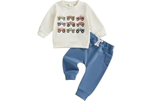 Frietlebird Toddler Baby Boy Fall Winter Clothes Crewneck Sweatshirt Long Sleeve Trucks Shirt and Pants Cute Boys Outfits