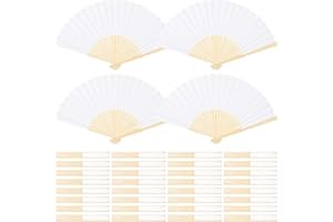 Aneco 36 Pieces Handheld Paper Fans Paper Folding Fans with Bamboos for Wedding Gift, Party, Home, DIY, White