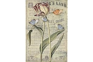 EUROPEAN EXCELLENCY Floral Rice Paper for Decoupage A4 I Junk Journal Supplies I Decoupage Paper Vintage I Decoupage Paper for Crafts (Tulip on Vintage Music Notes - 2 Sheets)