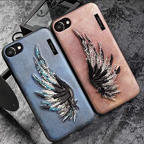 MayAi Couple Matching iPhone 7 Case Pink Wing Embroidered Gel Case, iPhone 6s Case Silicone, Leather Resistant Back Cover, Protective Flexible TPU Case for iPhone 6