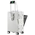 feilario 24in Aluminium Frame Hardside Spinner Wheel Luggage, Built-In TSA lock Carry on Suitcase, with Cup Holder & USB Port & Phone Holder