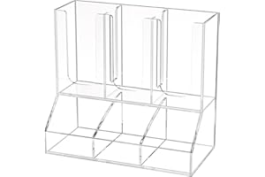 Richboom Cup and Lid Organizer, 6 Compartments with 2 Removable Dividers Coffee Station Countertop Cup Dispenser Condiment Organizer Accessories Caddy for Breakroom, Office, Home - Clear