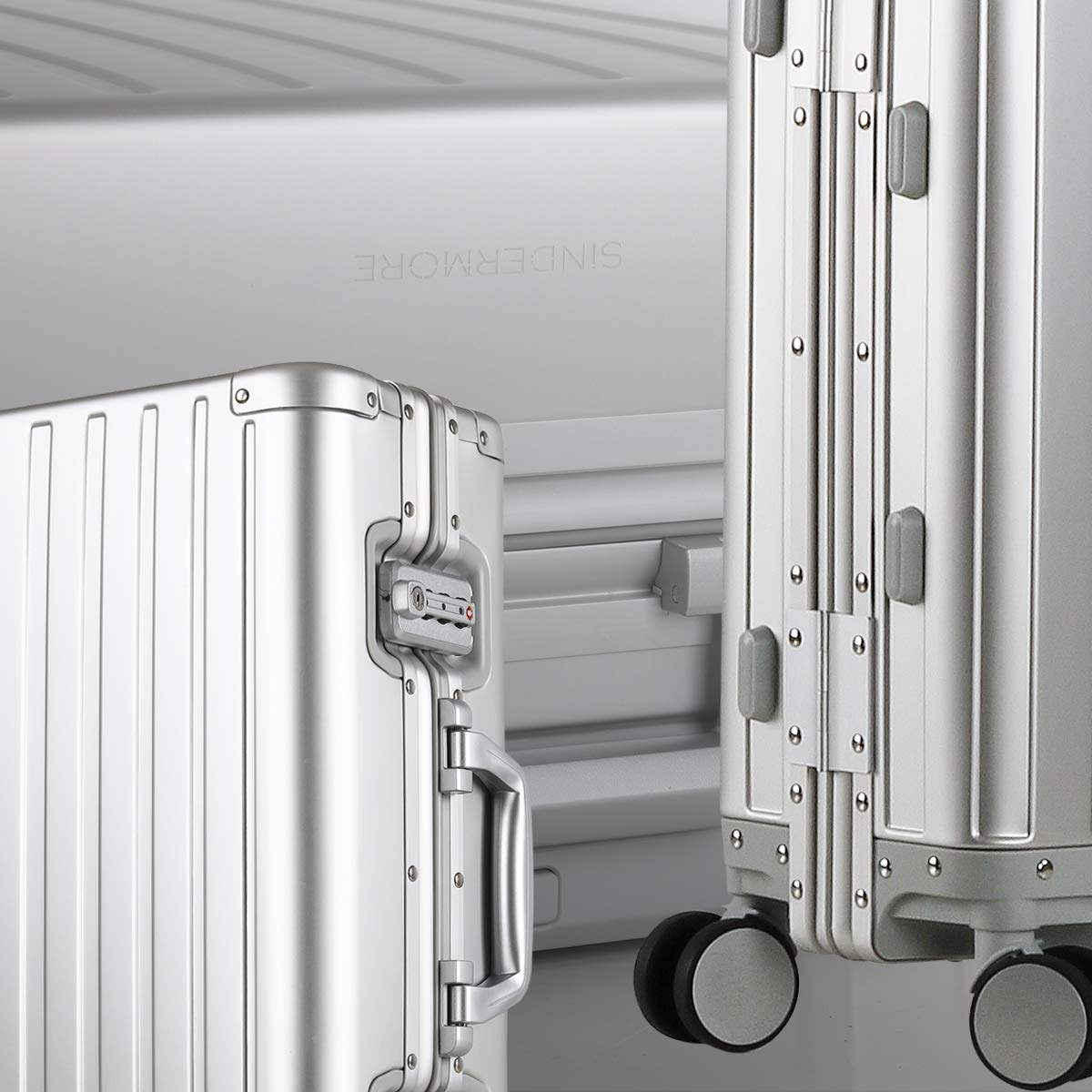 Sindermore 20-inch Aluminum Carry-On Suitcase: Silver - Full Metal Shell - Crush-Resistant & Burst-Proof, TSA Lock & Spinner Wheels for Business Travel - Men Women