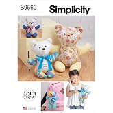 Simplicity S9569 R11459 Plush Memory Bears Sewing Pattern, multi